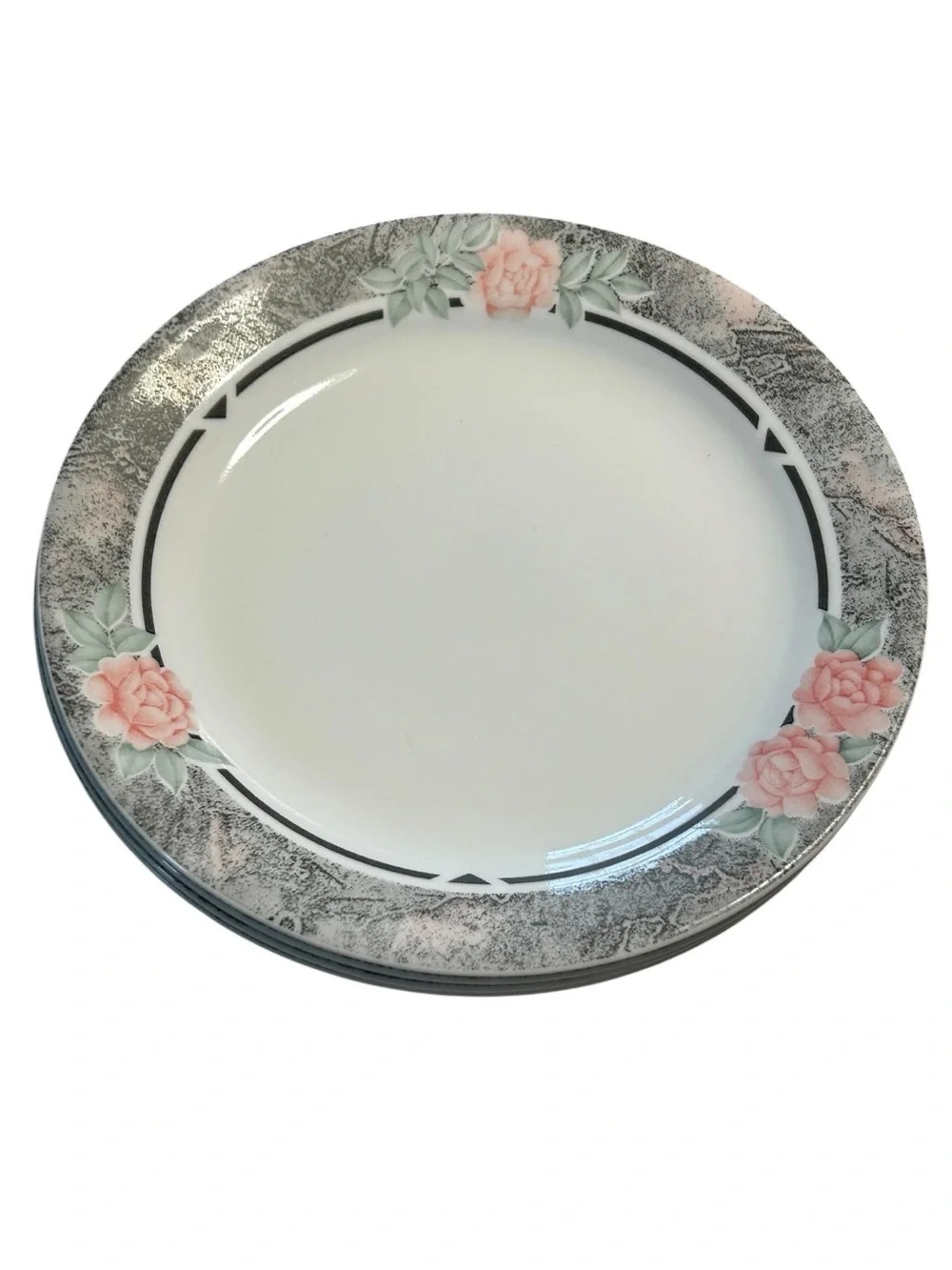 Vintage 90s CORELLE by Corning Silk & Roses 16-PC Dinnerware Set, Pink Black